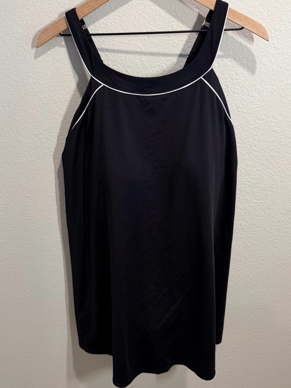 NWT! Lands' End Black Swimdress with White Piping Trim